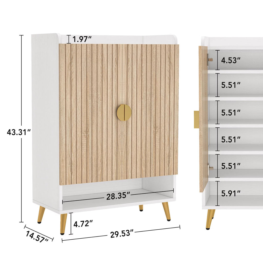 White Wood Grain 7 Tier Shoe Cabinet with Doors Z723