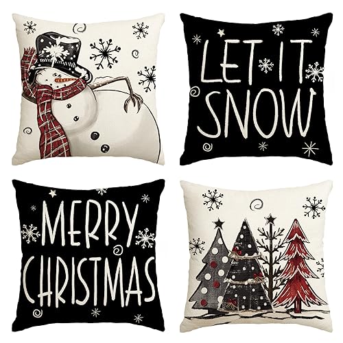 Christmas Snowman Throw Pillow Covers 18 x 18 Inch Set of 4 S3405
