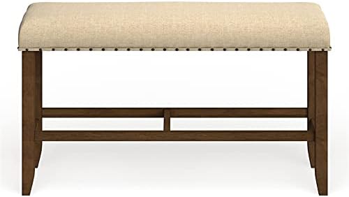 Beige Wood Padded Counter Height Dining Bench E6648