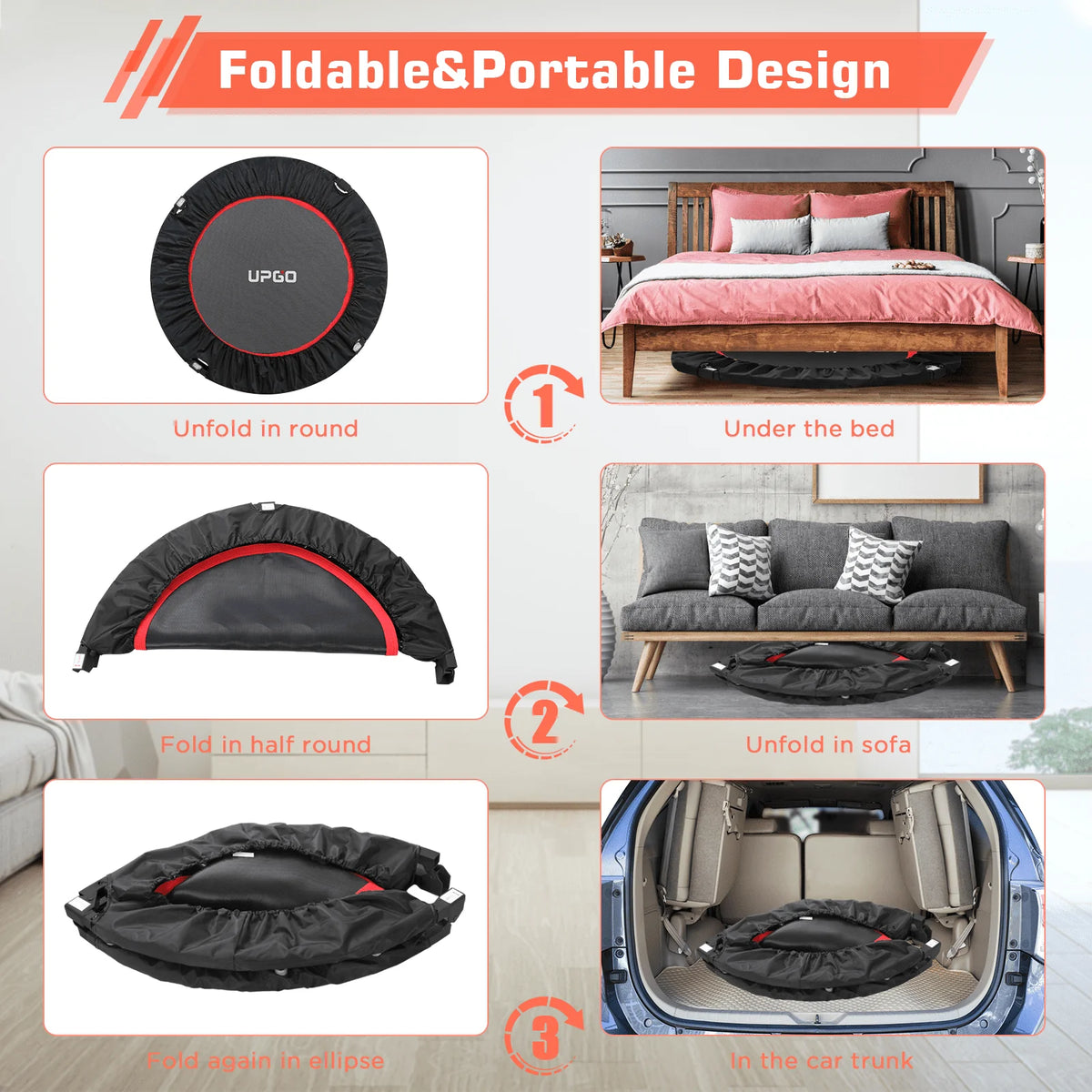 40 Foldable Fitness Trampoline with Adjustable Foam Handle R357