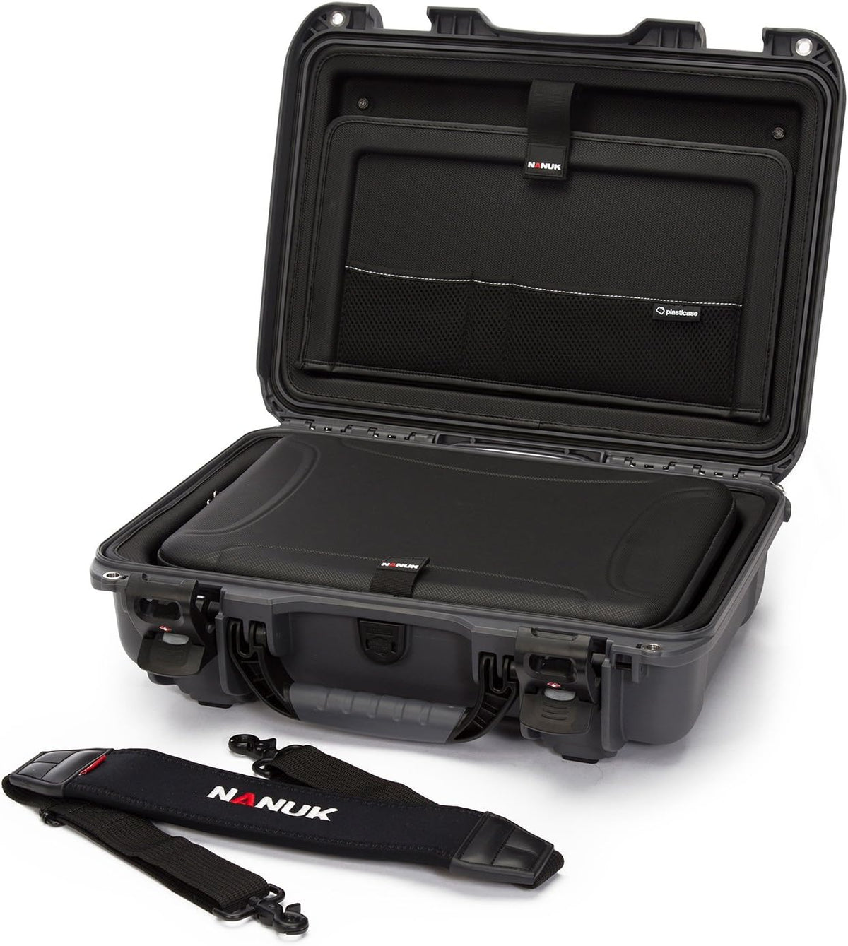 Black Waterproof Hard Case with Padded Dividers and TSA Approved Travel Lock Latches B3588