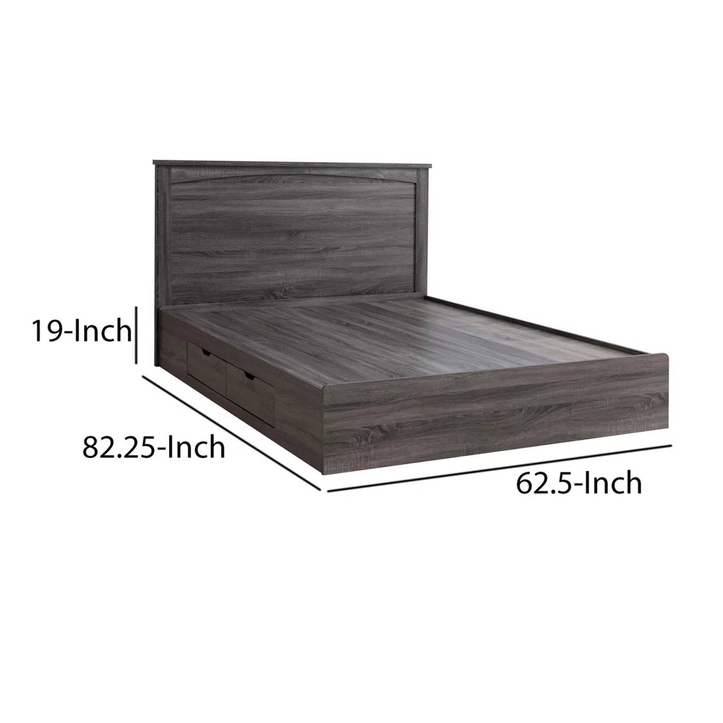 Oak Brown Wood Platform Queen Bed with 2 Hidden Storage Drawers G78049