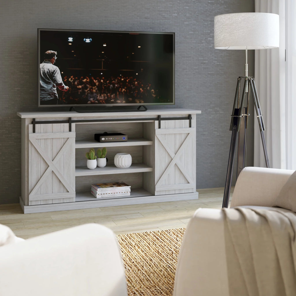 Modern Farmhouse TV Stand with Sliding Barn Doors V4193