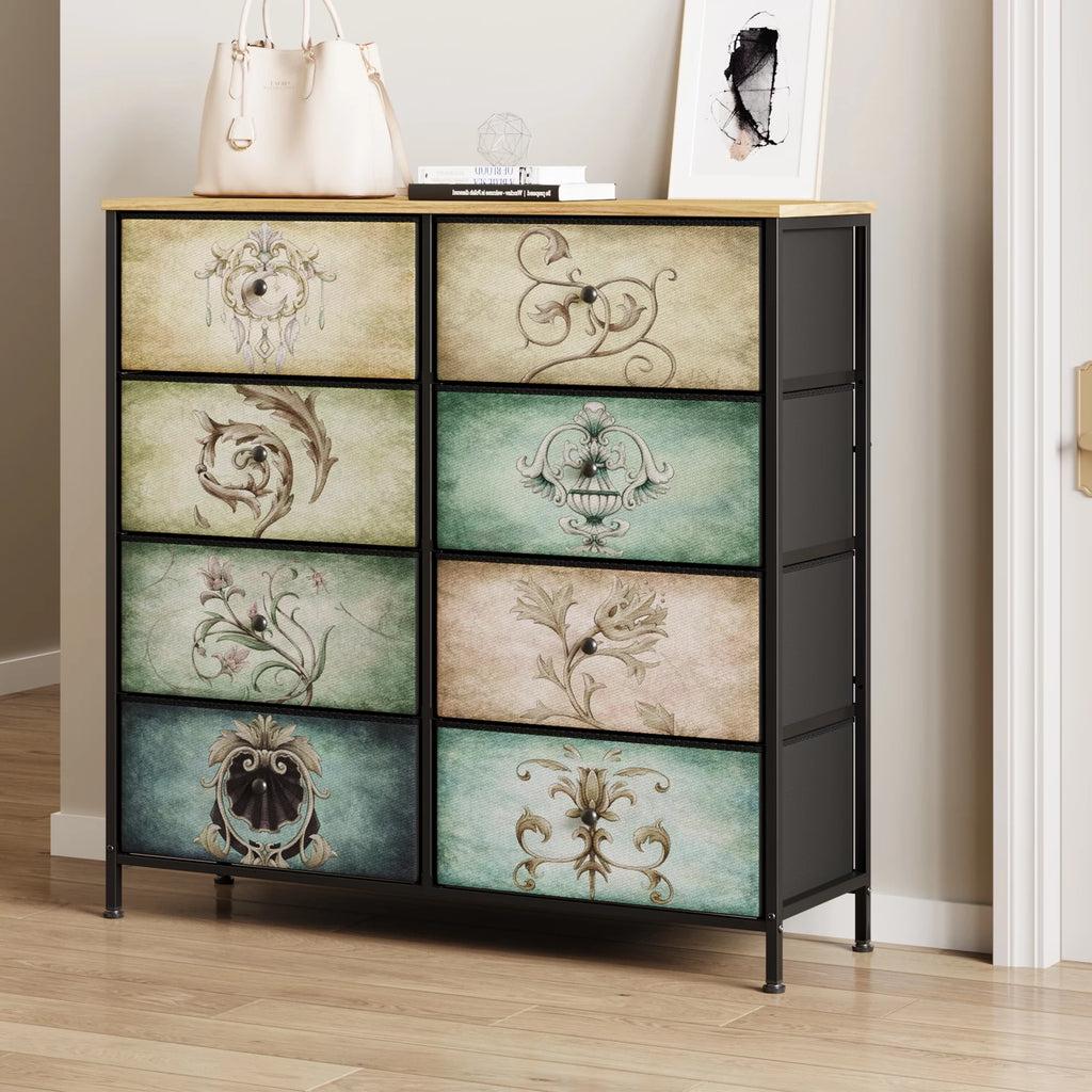 9 Drawer Dresser with Steel Frame Wooden Top Q47260