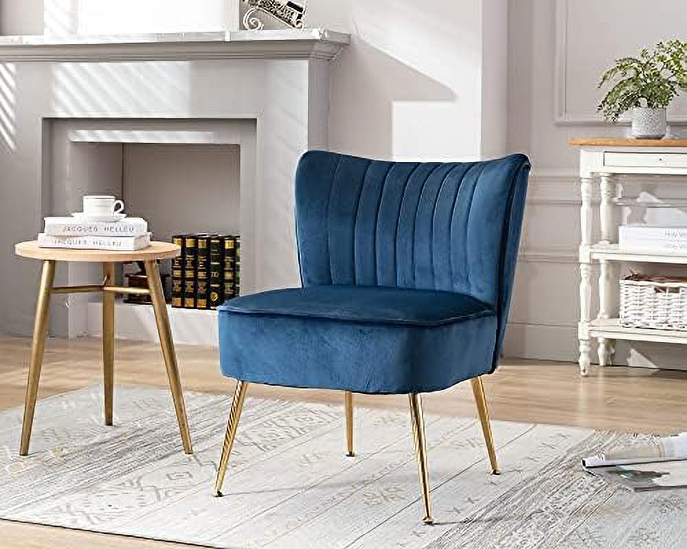 Blue Velvet Armless Accent Chair with Golden Legs L489