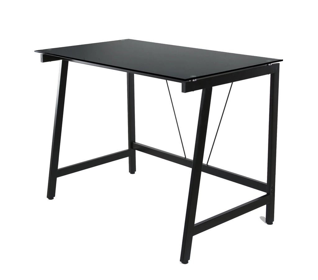 Contemporary Glass Writing Desk Steel Frame Black M434