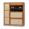 Bamboo 28 Pairs 6 Shelves Shoe Storage Cabinet with 4 Rattan Doors Z13767