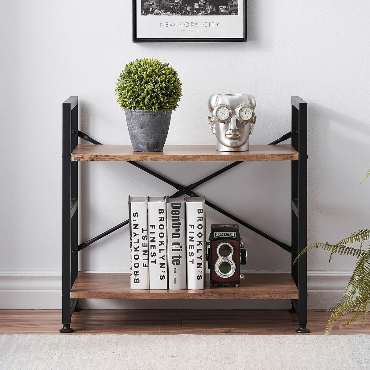 Industrial 5 Tier Wood Bookshelf with Metal Frame V6393