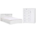 White Queen Captains Bed & Tall Chest Wardrobe Set X9194