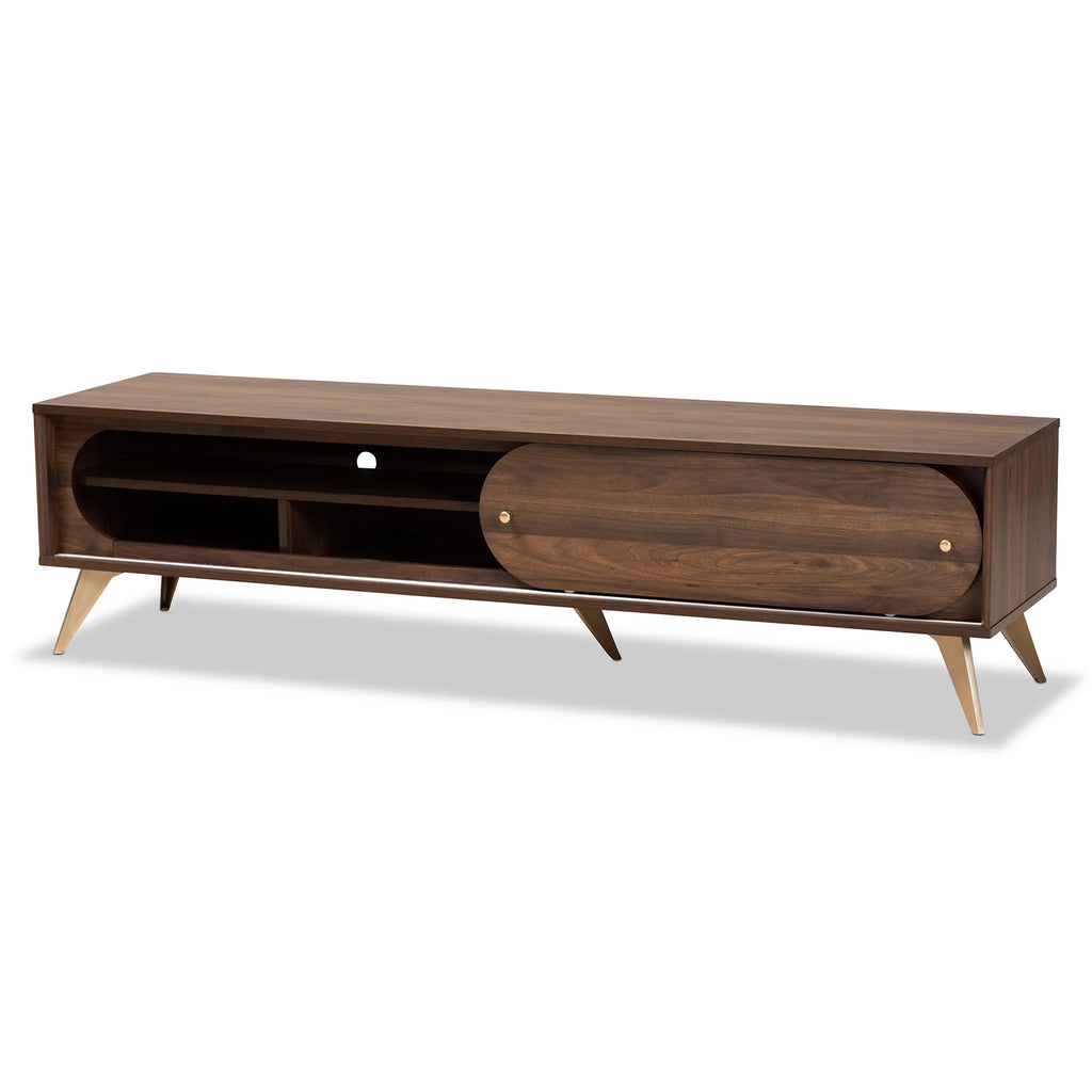 Walnut Brown Wood and Gold Finished TV Stand Z913314