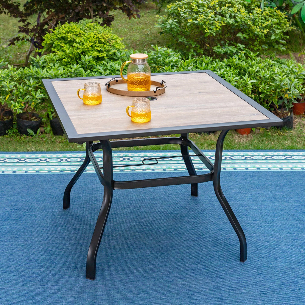 5-Piece Outdoor Dining Set with Black Steel Frame and Beige Cushion O713501