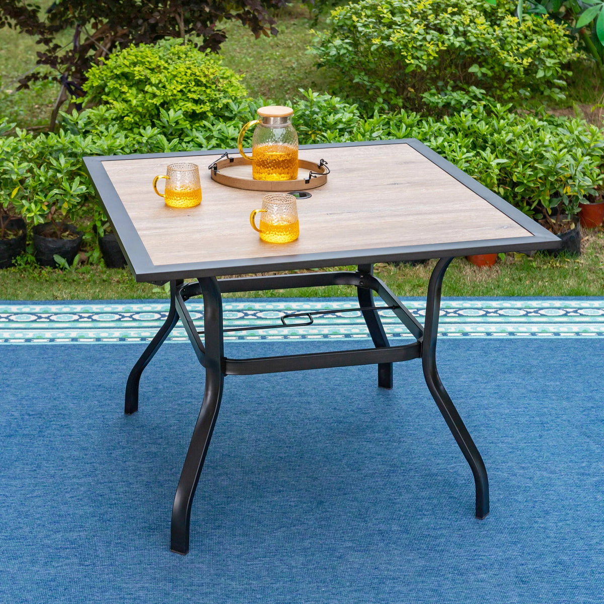 5-Piece Outdoor Dining Set with Black Steel Frame and Beige Cushion O713501