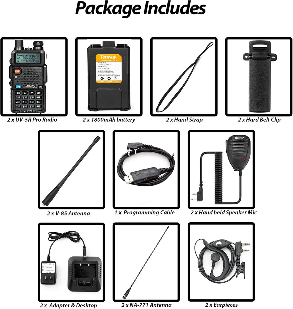 UV-5R Pro 8W Dual Band Two Way Radio 2Pack with Programming Cable S6091