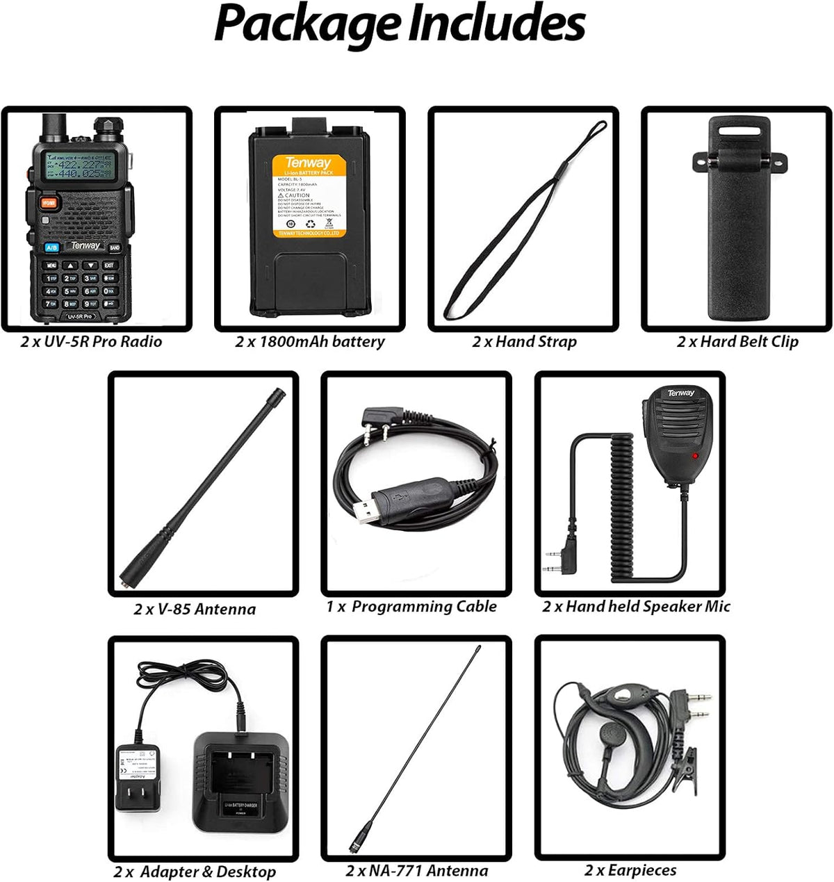 UV-5R Pro 8W Dual Band Two Way Radio 2Pack with Programming Cable S6091