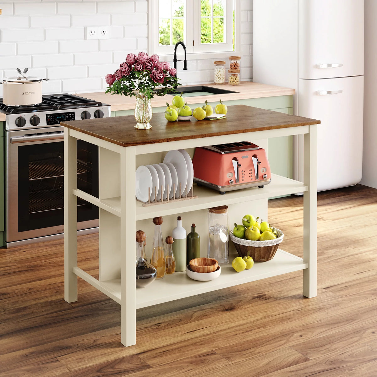 Solid Wood 3-piece Kitchen Island Set with 2 Seatings H739