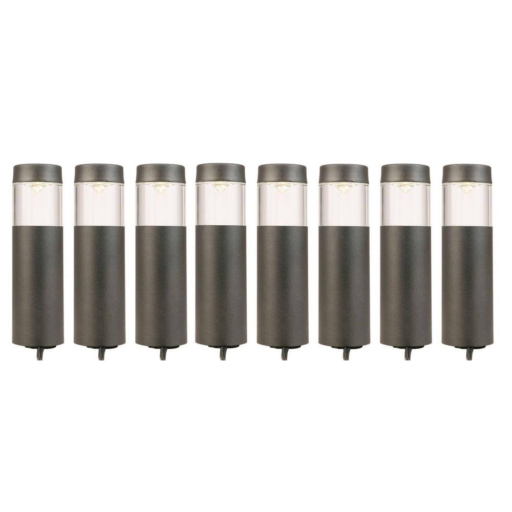 Black Outdoor Integrated LED Round Bollard Path Lights (8-Pack) F3300