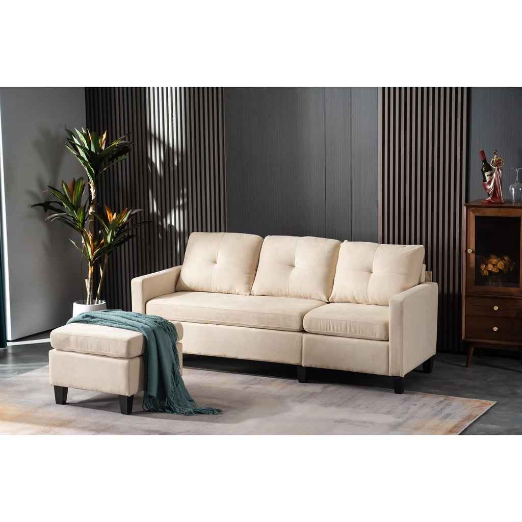 75" Gray Fabric Sofa and Chaise Convertible to Ottoman G1702