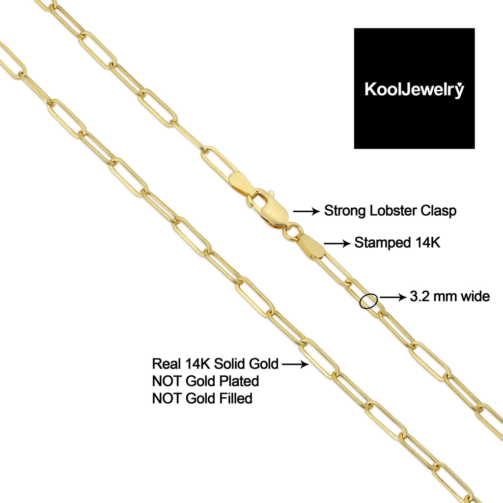 14k Yellow Gold Polished Paperclip Chain Necklace (3.2 mm, 18 inch) P80748