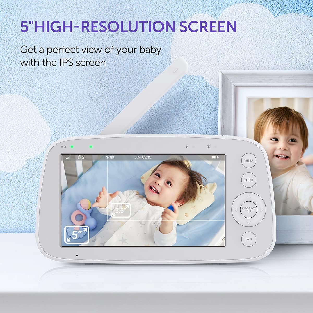 5 720P Video Baby Monitor with Pan-Tilt-Zoom Camera H17076