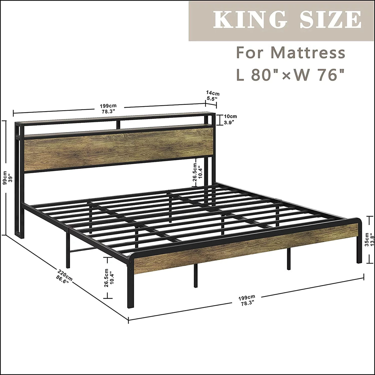 King Size Bed Frame with Storage Headboard X892817