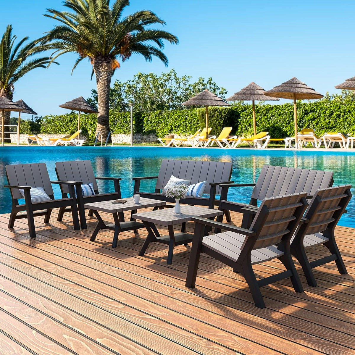 4 Pieces Resin Outdoor Patio Furniture Set with Loveseat, Chairs, Coffee Table R372