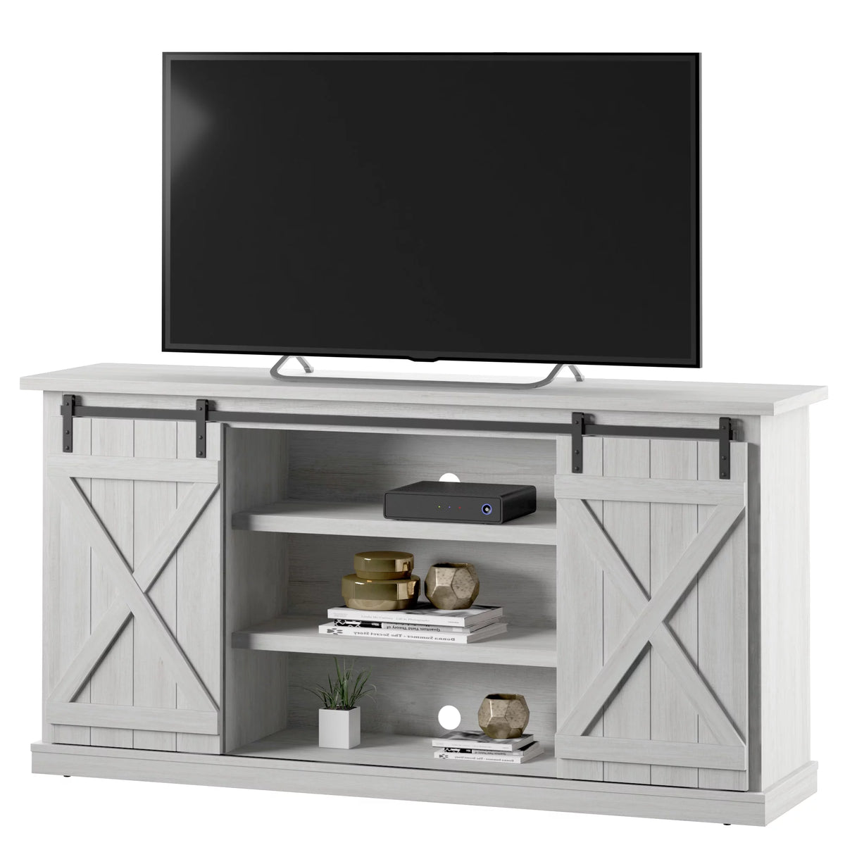 Modern Farmhouse TV Stand with Sliding Barn Doors V4193