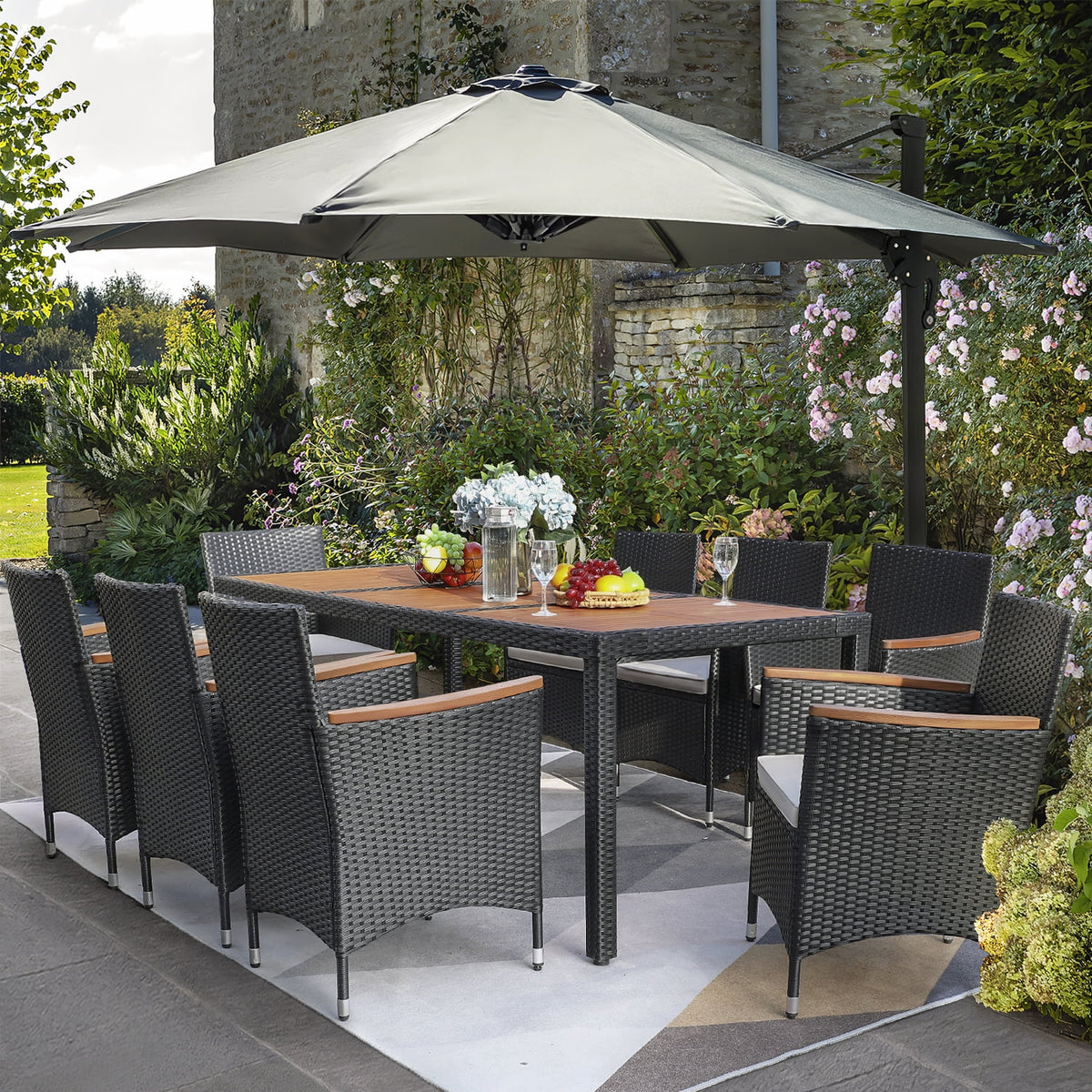 7 Pieces PE Rattan Wicker Patio Dining Set with Cushions C66137