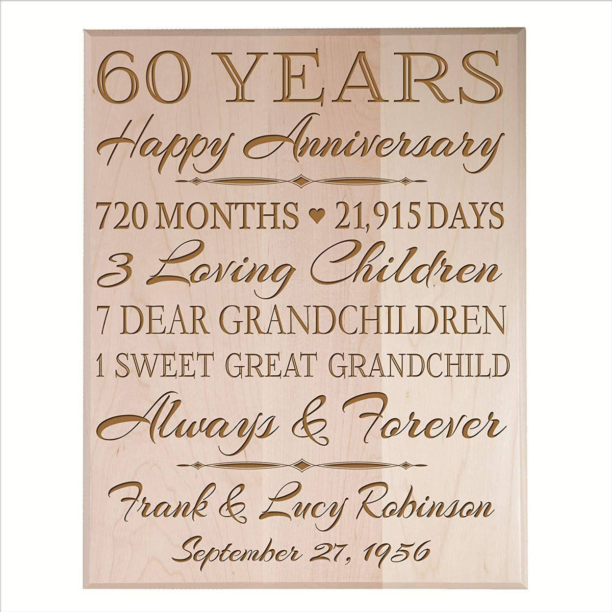 60th Anniversary Wall Plaque Black Veneer Wood F5176