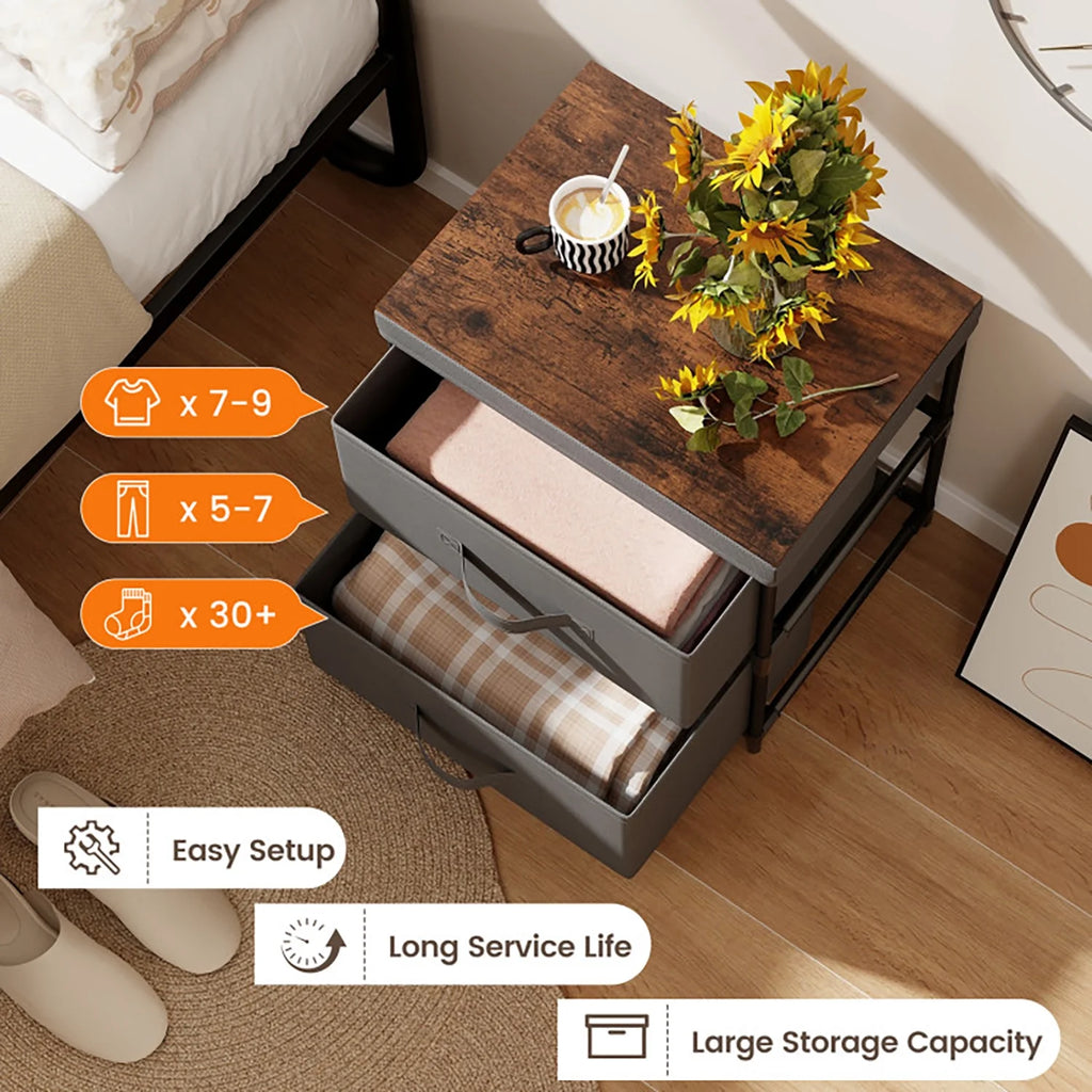 Grey Rustic Brown 2 Drawer Nightstand T296