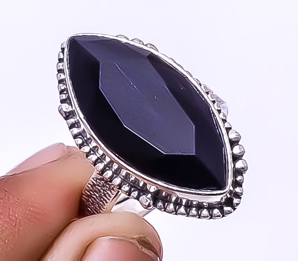 Black Onyx 925 Sterling Silver Solitaire Ring Adjustable M99884