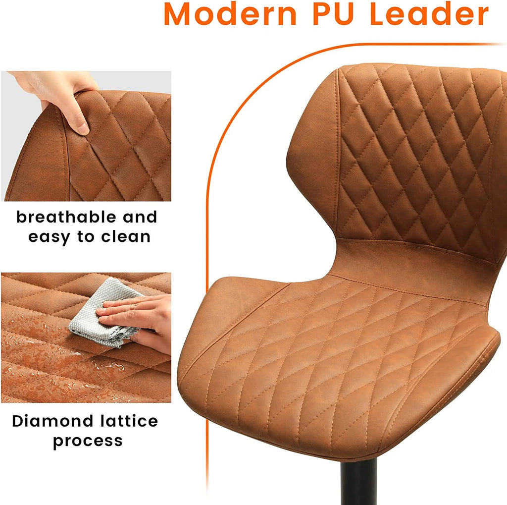 Set of 2 PU Leather Bar Stools Height Adjustable Bar Chairs Brown K8591