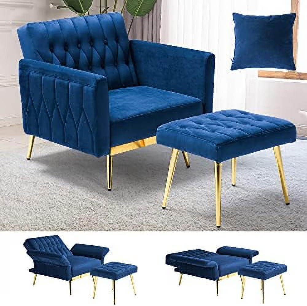 Grey Velvet Accent Chair with Ottoman and Pillow A76699