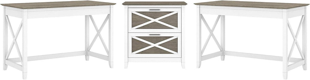 Reclaimed Pine 2 Person Desk Set with Lateral File Cabinet W762
