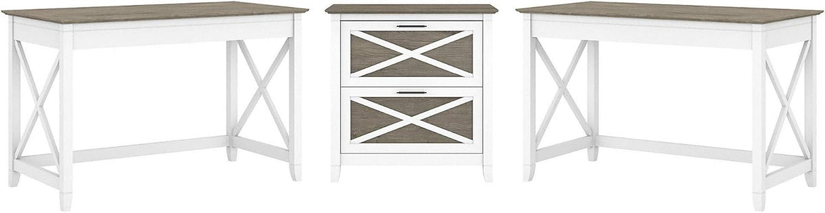 Reclaimed Pine 2 Person Desk Set with Lateral File Cabinet W762