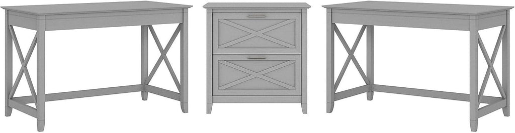 Reclaimed Pine 2 Person Desk Set with Lateral File Cabinet W762
