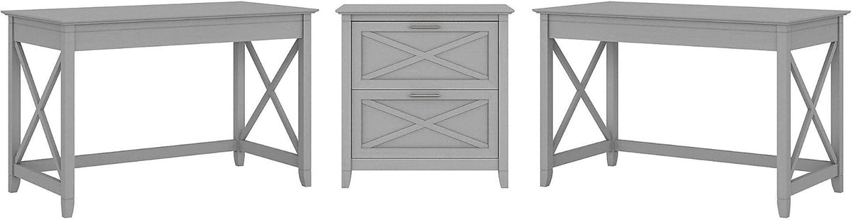 Reclaimed Pine 2 Person Desk Set with Lateral File Cabinet W762