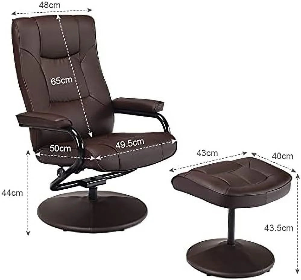 Brown PU Leather Swivel Recliner Chair with Footrest Ottoman Set T252231