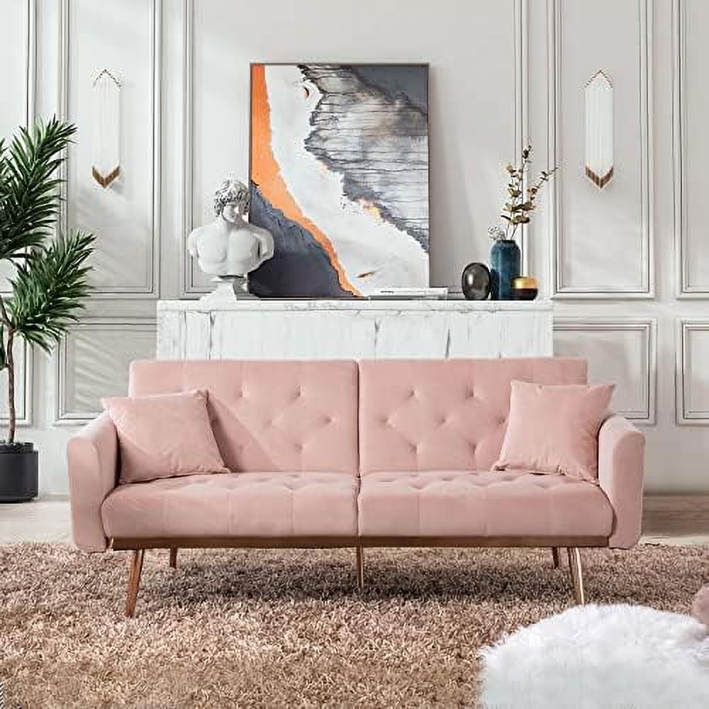 Convertible Velvet Futon Sofa Bed with 2 Pillows O572