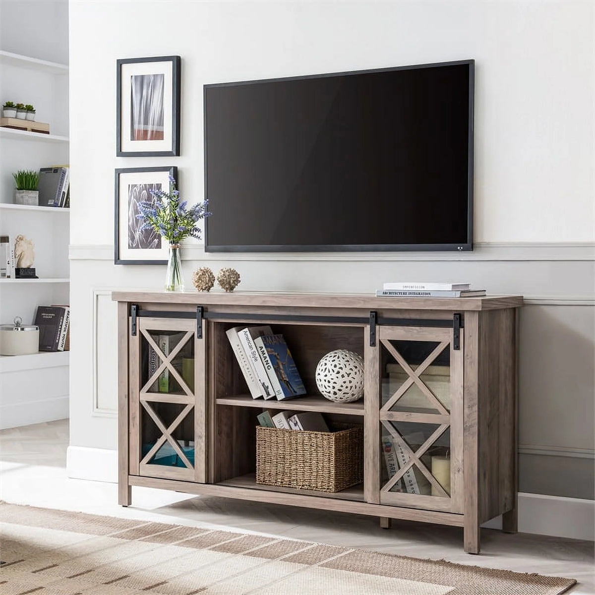 58" Gray Oak Wood TV Stand J2430