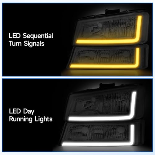 Headlight Assembly with LED DRL Sequential Turn Light Chrome Housing Clear Reflector X743