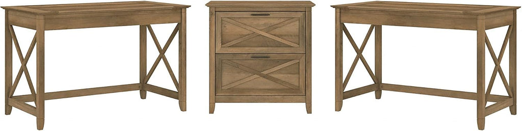 Reclaimed Pine 2 Person Desk Set with Lateral File Cabinet W762
