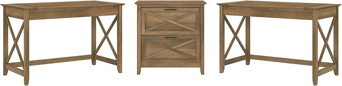 Reclaimed Pine 2 Person Desk Set with Lateral File Cabinet W762