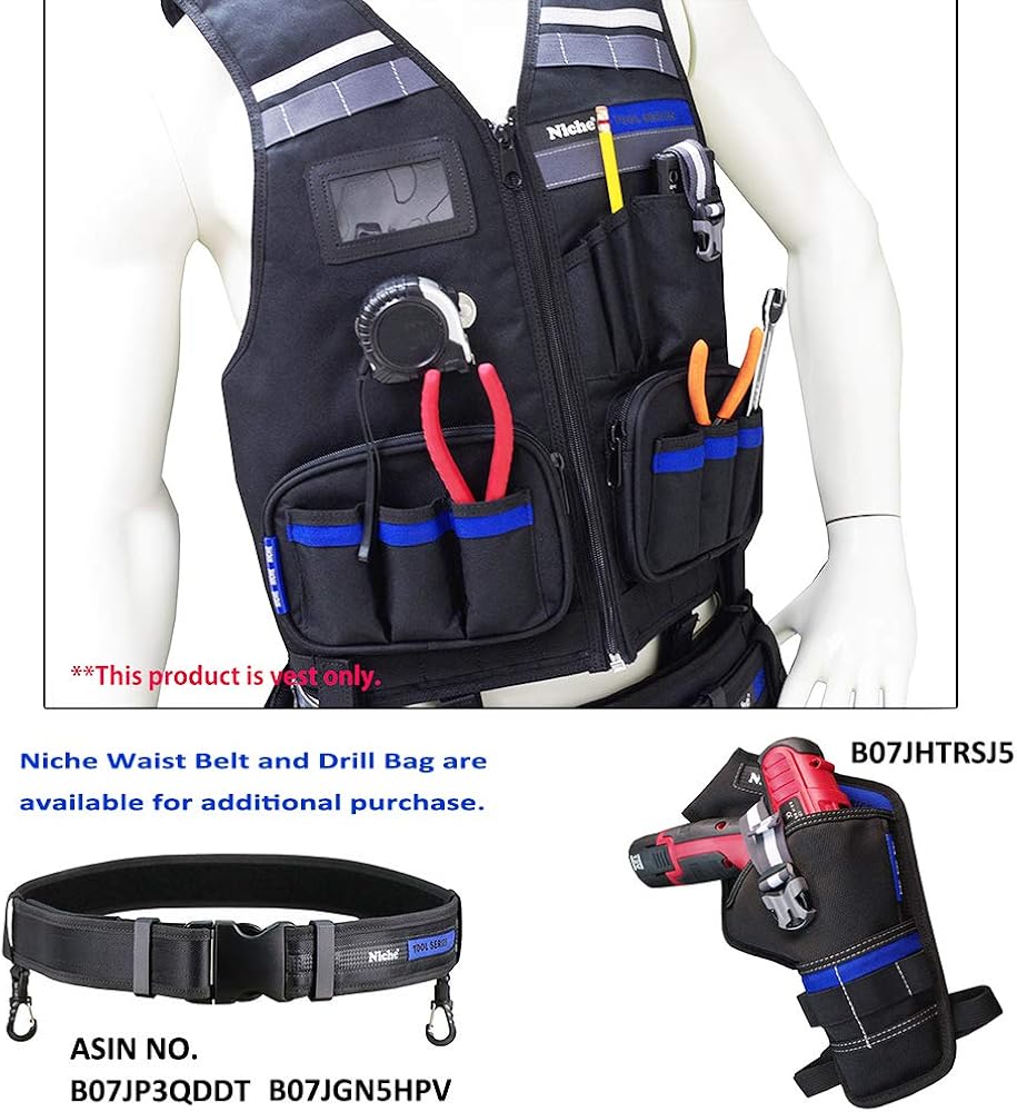 Heavy Duty Work Vest with Adjustable Straps, Tool Pockets and Reflective Stripes H97814
