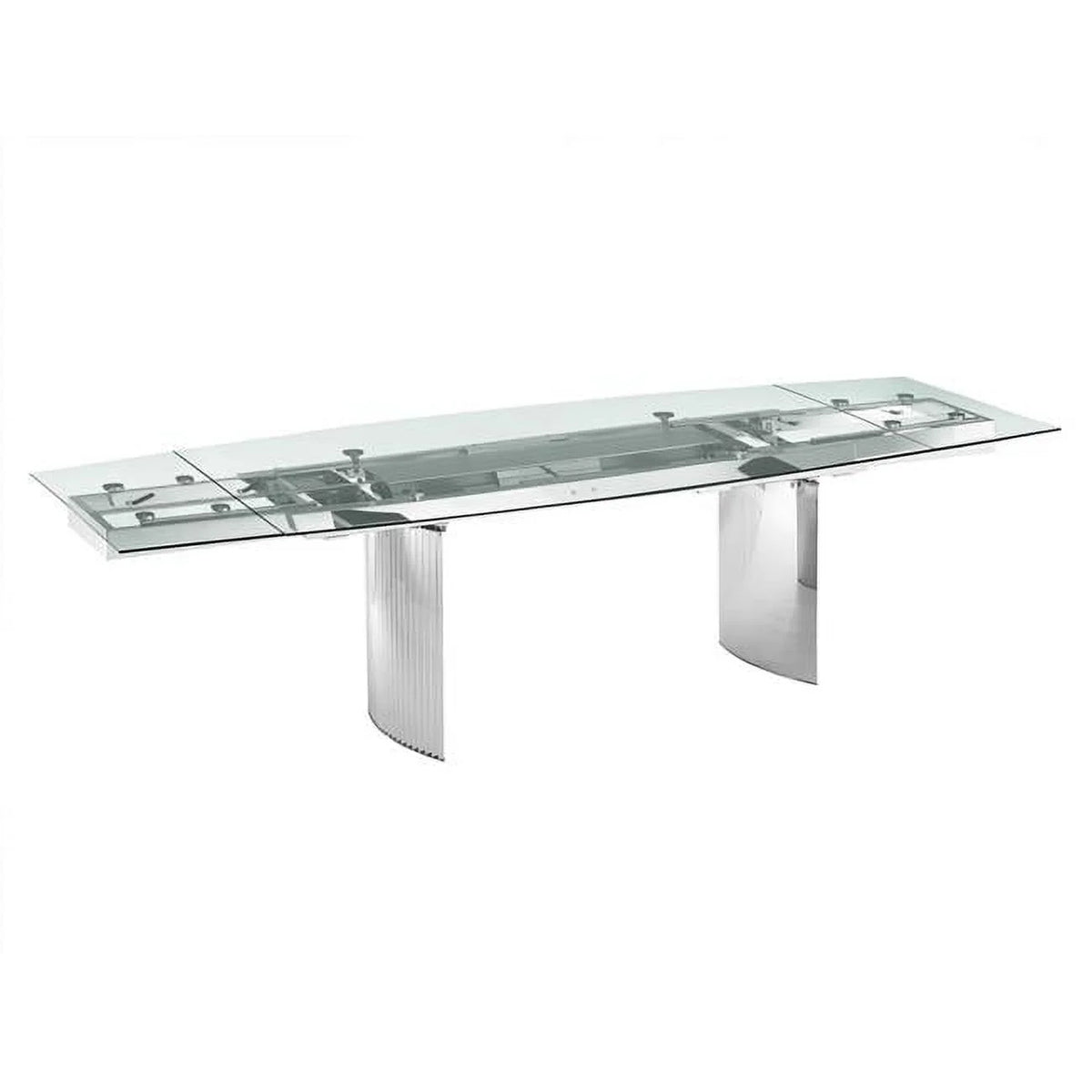 Manual Dining Table with Stainless Steel Base and Clear Top X9741