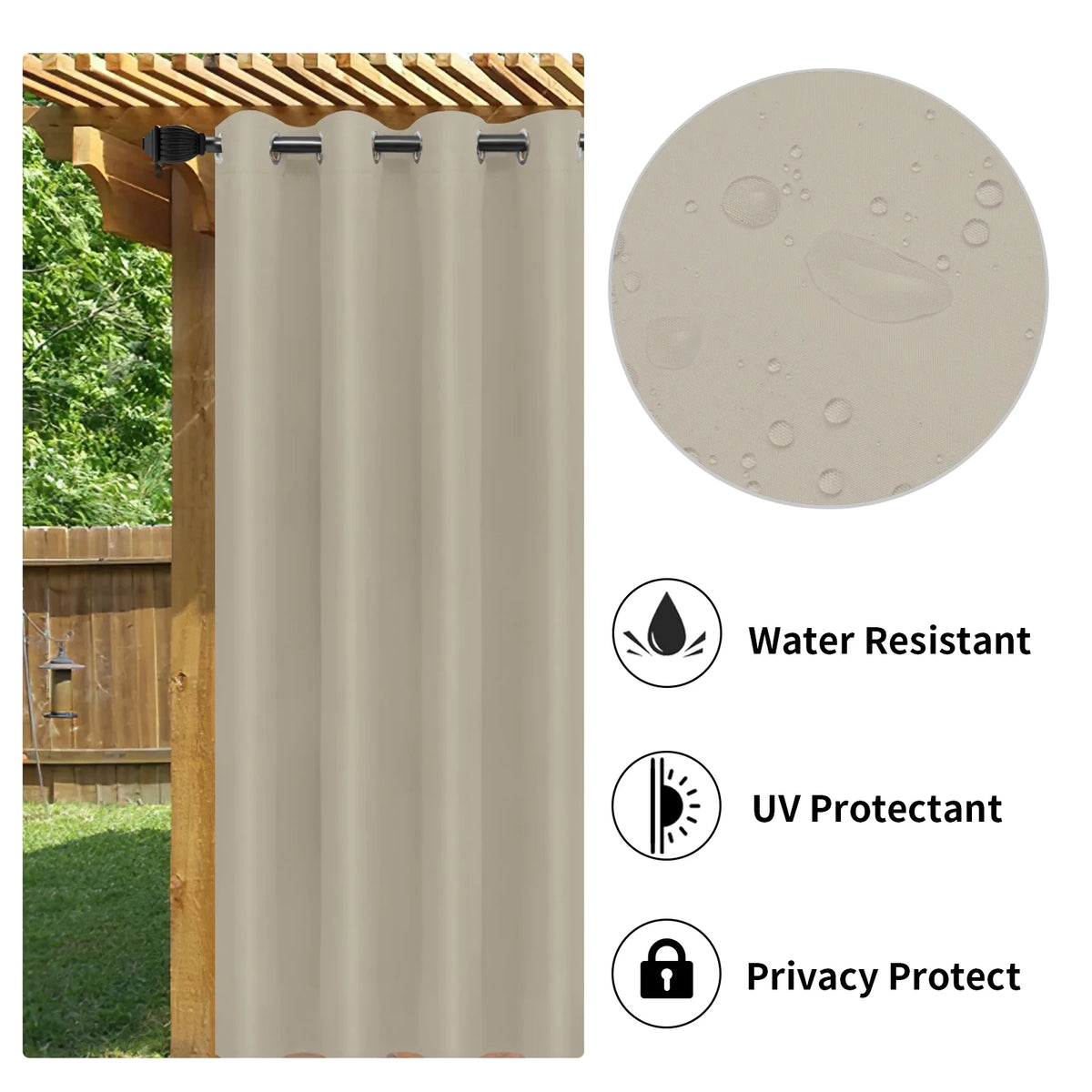 Waterproof Cabana Grommet Curtain Panels, Gold, 52 x 84 inch, Set of 2 K139