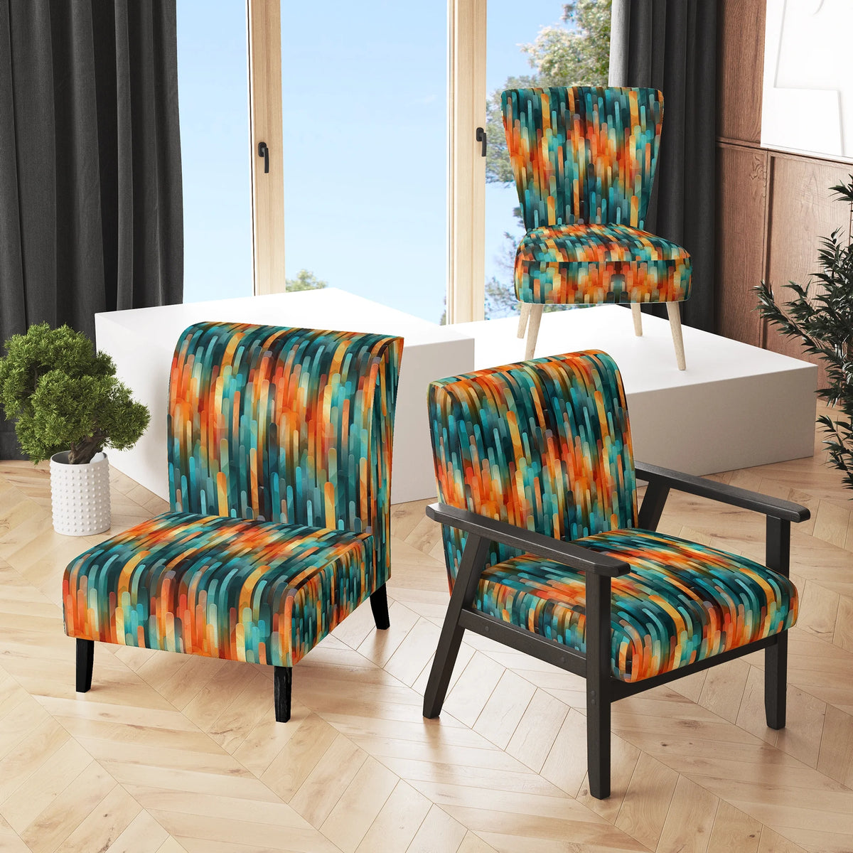 Upholstered Striped Accent Chair K861