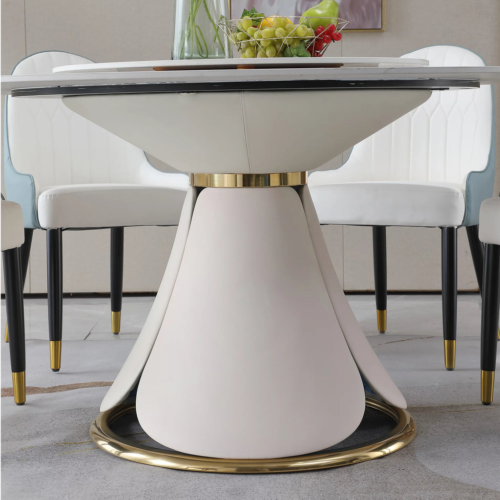59” Sintered Stone Round Dining Table Set with 8 Chairs X943