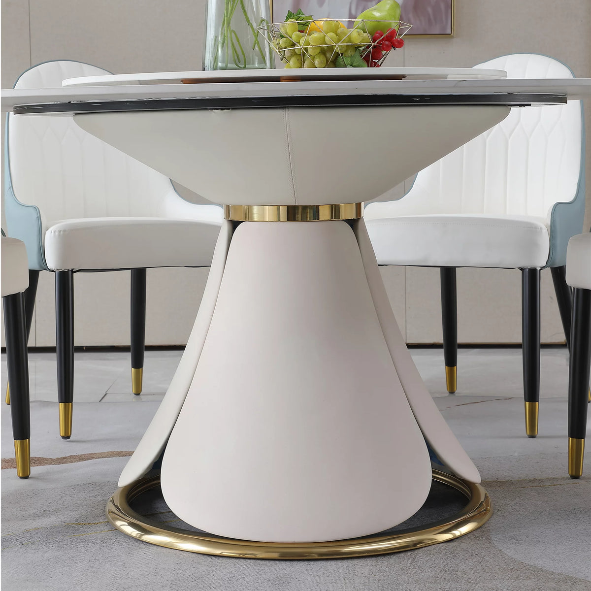 59” Sintered Stone Round Dining Table Set with 8 Chairs X943