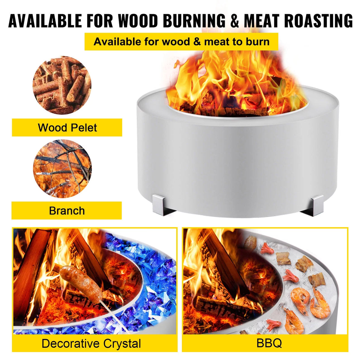 Stainless Steel 27.6 inch Wood Burning Fire Pit A284