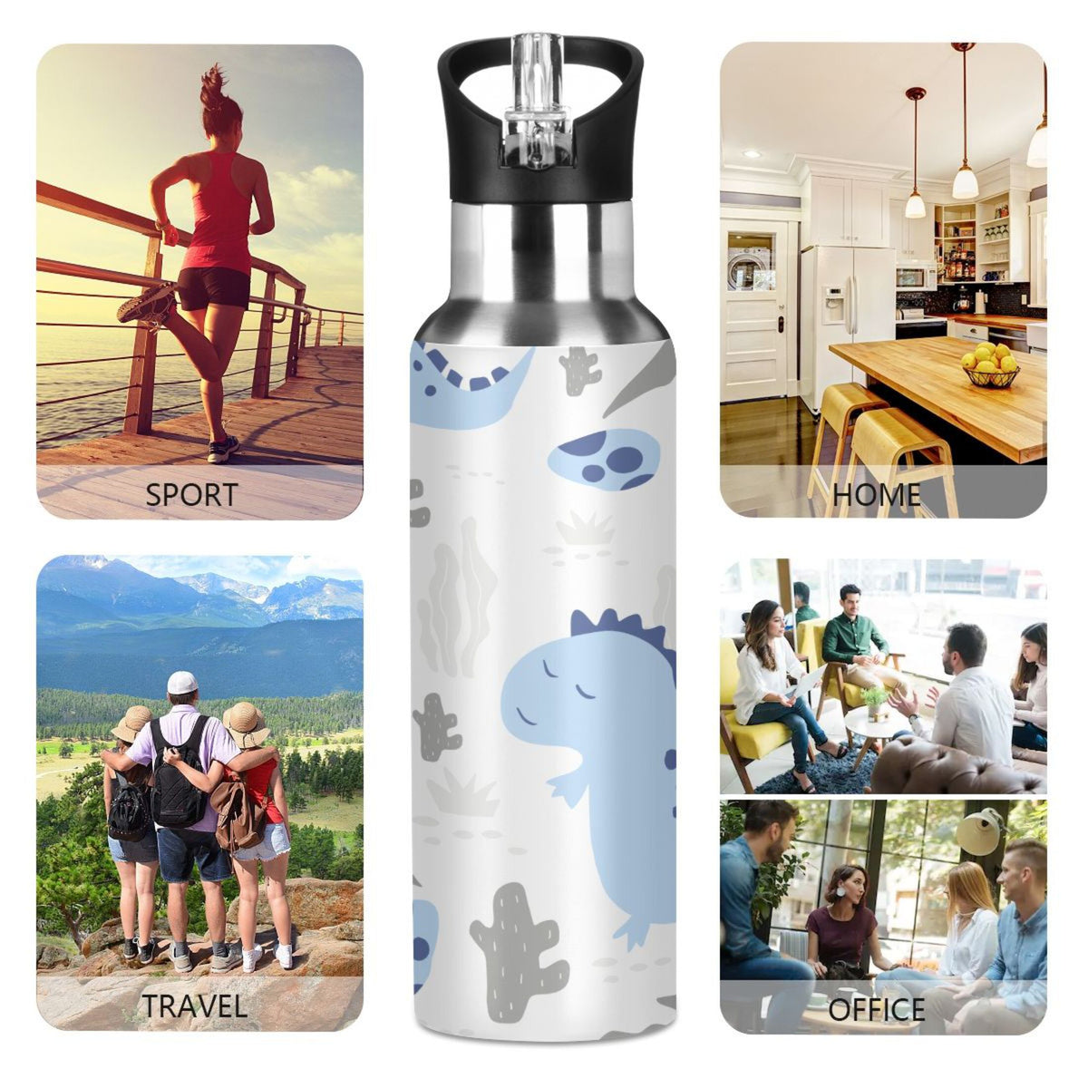 Stainless Steel Insulated Thermos Vacuum Flask Water Bottle with Straw Lid Y1351